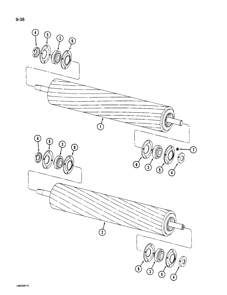 Схема запчастей Case IH 1190 - (9-038) - CONDITIONING ROLLS, 1190 MOWER CONDITIONER (03) - CHASSIS/MOUNTED EQUIPMENT