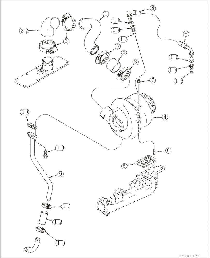 Схема запчастей Case IH 60XT - (02-14) - TURBOCHARGER SYSTEM, 4T-390 EMISSIONS CERTIFIED ENGINE (02) - ENGINE