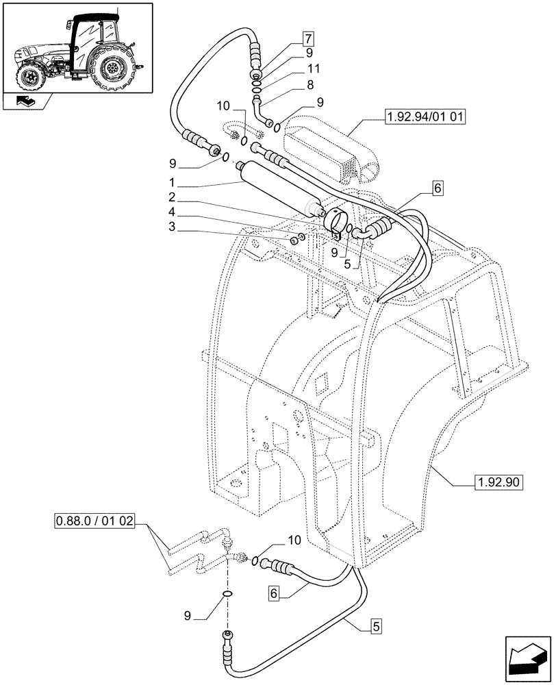 Схема запчастей Case IH FARMALL 105V - (0.88.0/01[03]) - AIR CONDITIONING - FILTER AND PIPES (VAR.330641 / 743539; VAR.332641 / 743540) (01) - ENGINE