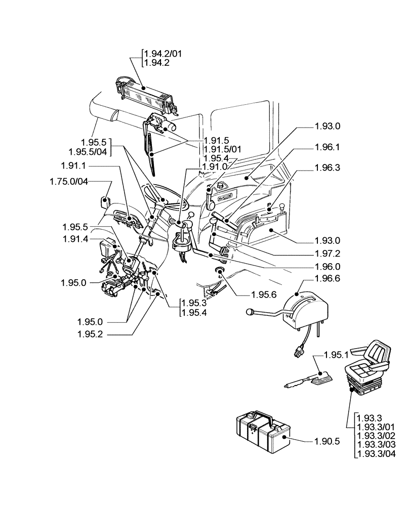 Схема запчастей Case IH JX1080U - (1.90.4 [01]) - (SEC. 10) DRIVERS COMPARTMENT (10) - OPERATORS PLATFORM/CAB