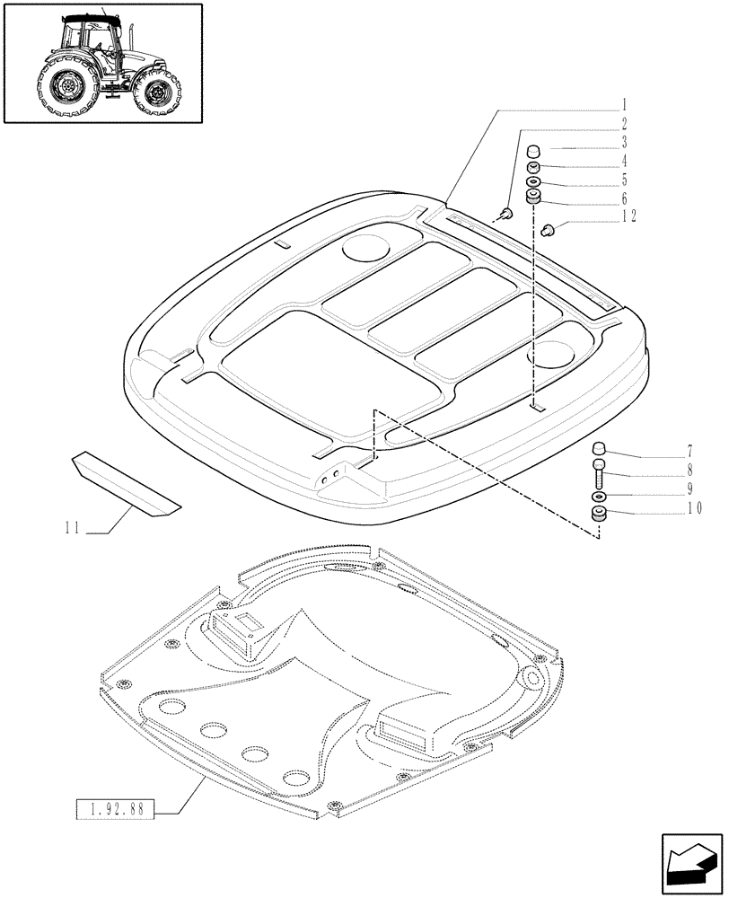 Схема запчастей Case IH JX70 - (1.92.94[01]) - CAB - ROOF (10) - OPERATORS PLATFORM/CAB
