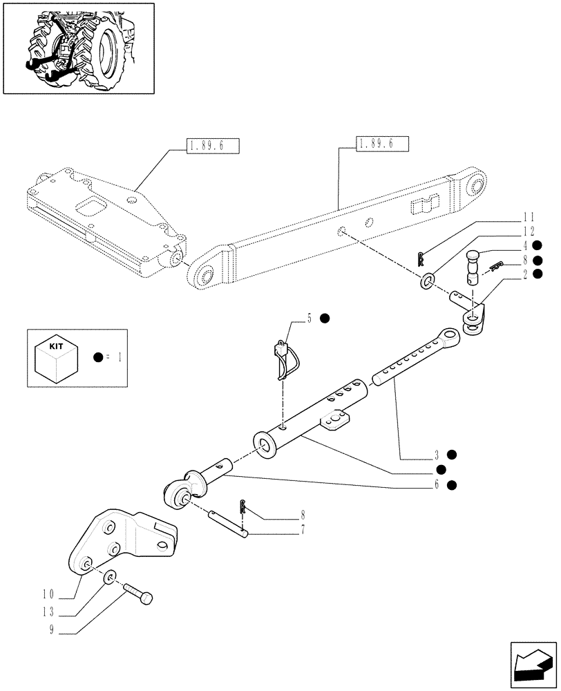 Схема запчастей Case IH JX60 - (1.89.9/02[01A]) - (VAR.904) 2 PIN TYPE TELESCOPIC STABILIZERS - D6950 (09) - IMPLEMENT LIFT