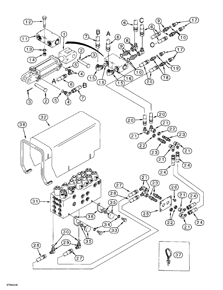 Схема запчастей Case IH 955 - (8-037A) - TRACTOR TO PLANTER HYDRAULIC SYSTEM, HYDRAULIC VALVE BLOCK MOUNTING W/HYDRAFORCE CONTROL VALVE (08) - HYDRAULICS