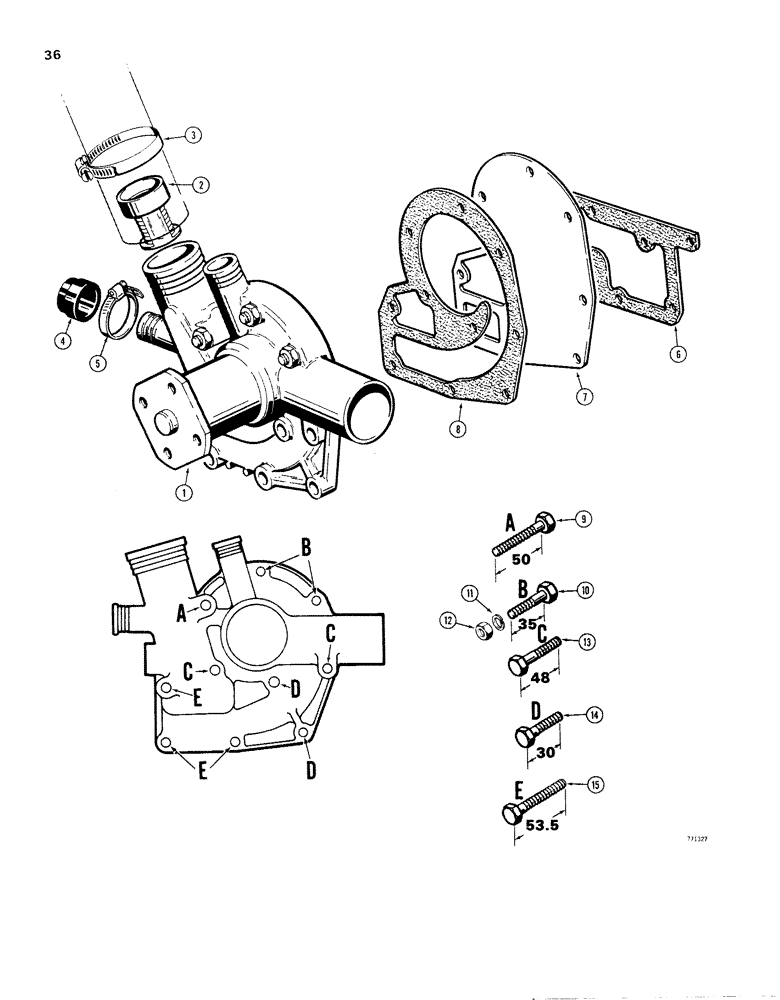 Схема запчастей Case IH 1830 - (036) - ENGINE SN 2707 AND AFTER WATER PUMP AND THERMOSTAT (10) - ENGINE