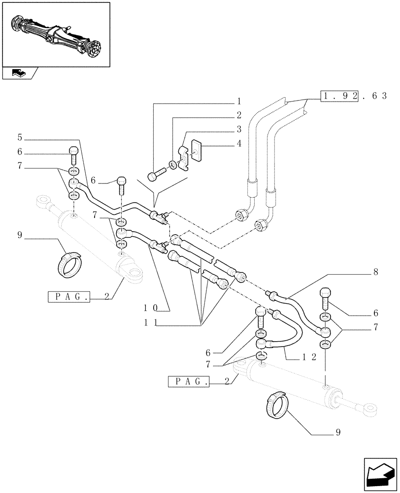 Схема запчастей Case IH FARMALL 90 - (1.40.5/08[01]) - CLASS 2 FRONT AXLE WITH 2ND STEERING CYL. (40KM/H) - POWER STEERING CYLINDER (VAR.335540-743908-743552) (04) - FRONT AXLE & STEERING
