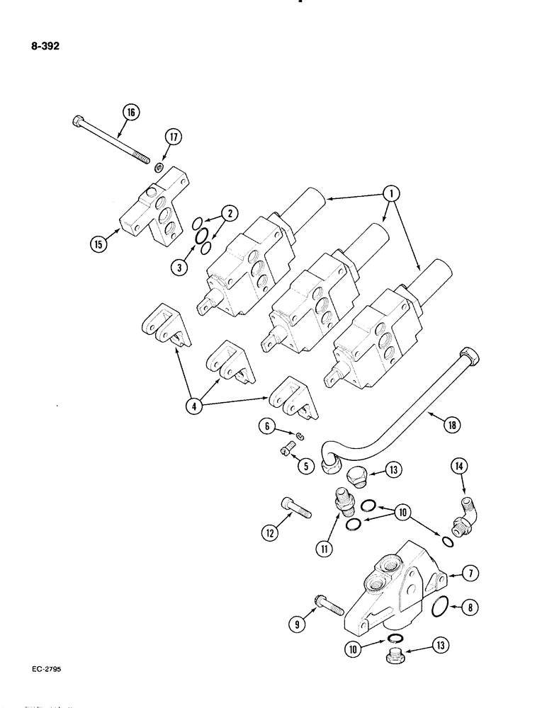 Схема запчастей Case IH 885 - (8-392) - AUXILIARY VALVES, WITH CAB, P.I.N. 18001 AND AFTER (08) - HYDRAULICS
