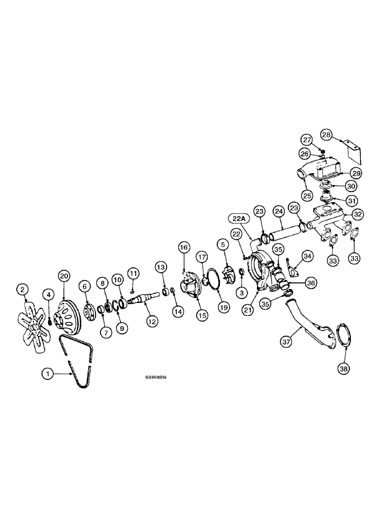 Схема запчастей Case IH DT-361 - (8-74) - FAN, THERMOSTAT AND WATER PUMP, 806 AND 2806 TRACTORS W/ENGINE S/N PRIOR TO 23699 
