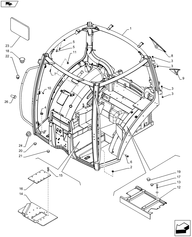 Схема запчастей Case IH PUMA 185 - (90.150.01) - CAB FRAME (90) - PLATFORM, CAB, BODYWORK AND DECALS