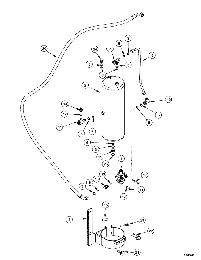 Схема запчастей Case IH MX240 - (7-034) - TRAILER BRAKE, PNEUMATIC, RESERVOIR, EUROPE ONLY (07) - BRAKES