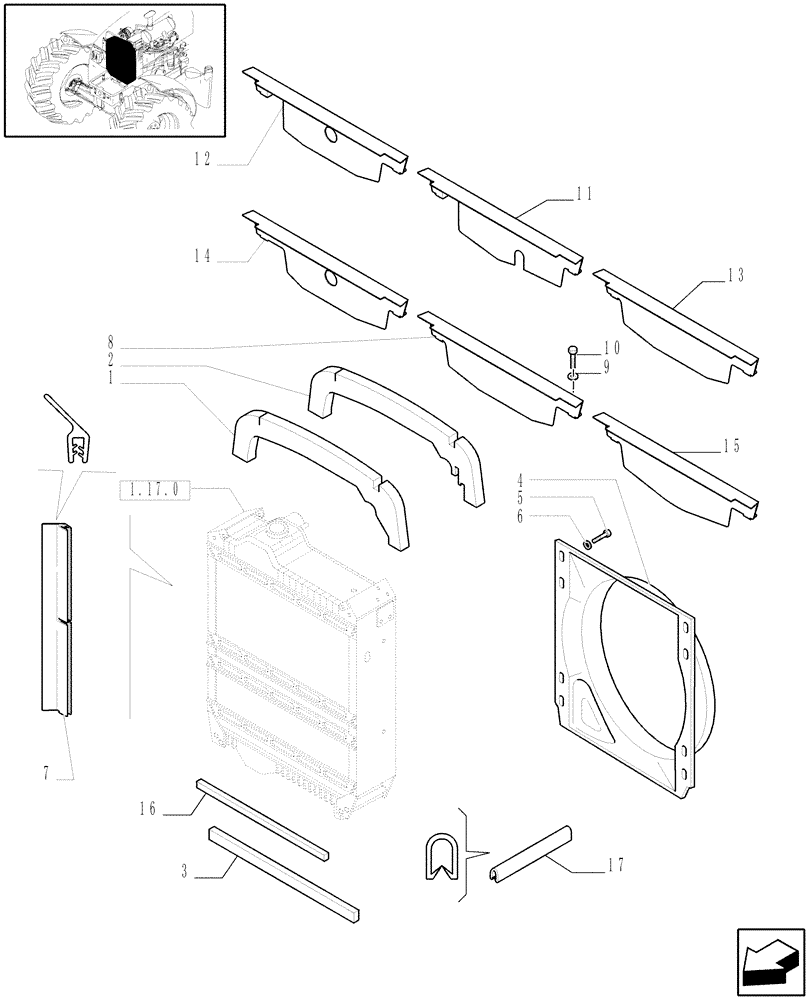 Схема запчастей Case IH MAXXUM 140 - (1.17.5[01]) - RADIATOR DUCT AND SEALS - C5989 (02) - ENGINE EQUIPMENT
