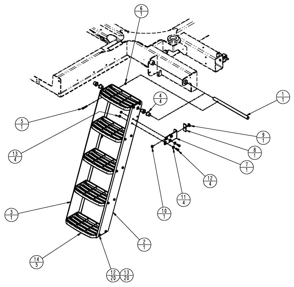 Схема запчастей Case IH SPX3320 - (04-025) - LADDER GROUP, LH Suspension & Frame