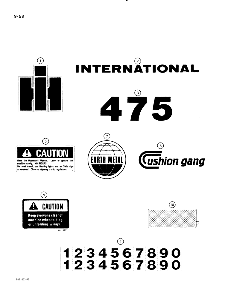 Схема запчастей Case IH 475 - (9-58) - DECALS INTERNATIONAL (09) - CHASSIS/ATTACHMENTS