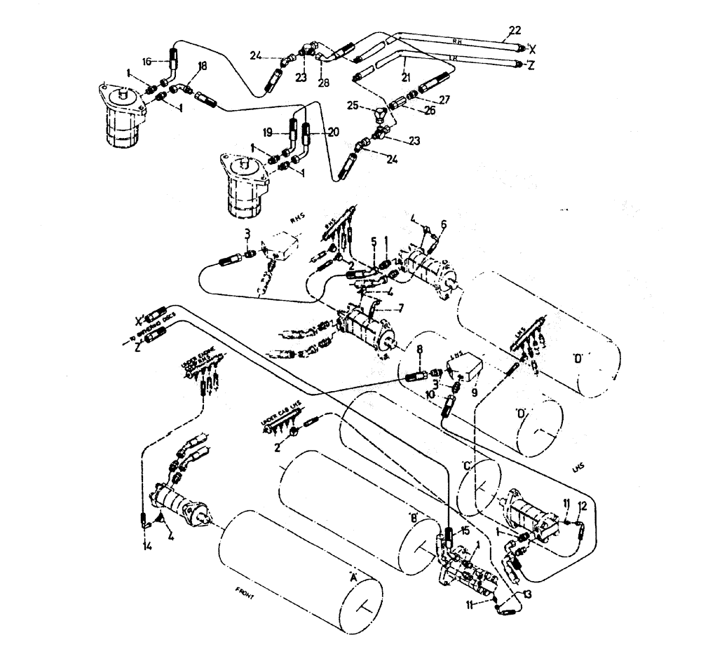Схема запчастей Case IH 7000 - (B05-60A) - HYDRAULIC CIRCUIT (TOP ROLLERS - ROTARY CHOPPER), SERIAL Hydraulic Components & Circuits