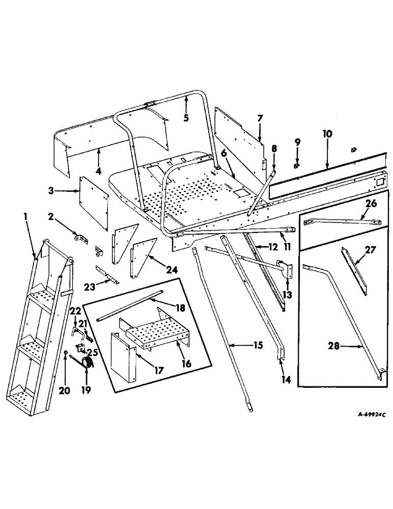 Схема запчастей Case IH 403 - (094) - OPERATORS DECK AND LADDER, SERIAL NO. 7223 AND BELOW (90) - PLATFORM, CAB, BODYWORK AND DECALS
