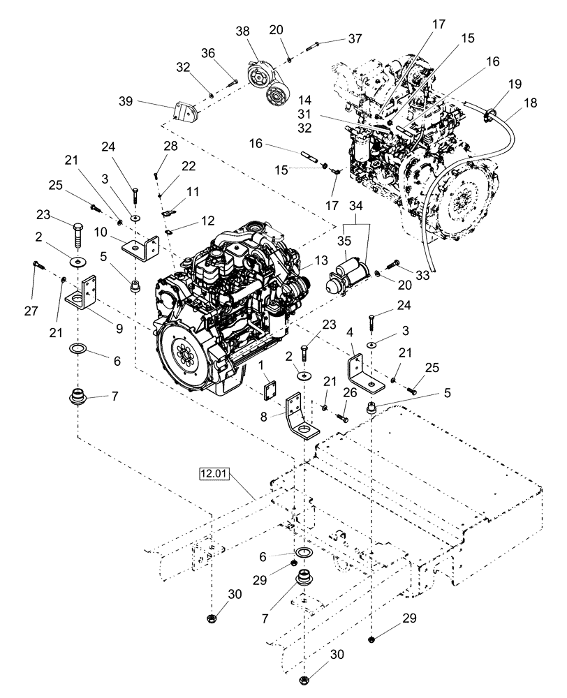 Схема запчастей Case IH WDX1202 - (02.10[2]) - ENGINE MOUNTS & STARTER (02) - ENGINE EQUIPMENT