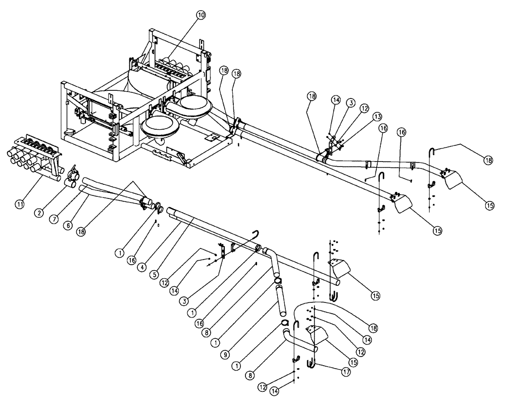 Схема запчастей Case IH 438 - (04-002) - TUBES GROUP, MID, 3.0”, 60’ Boom Group