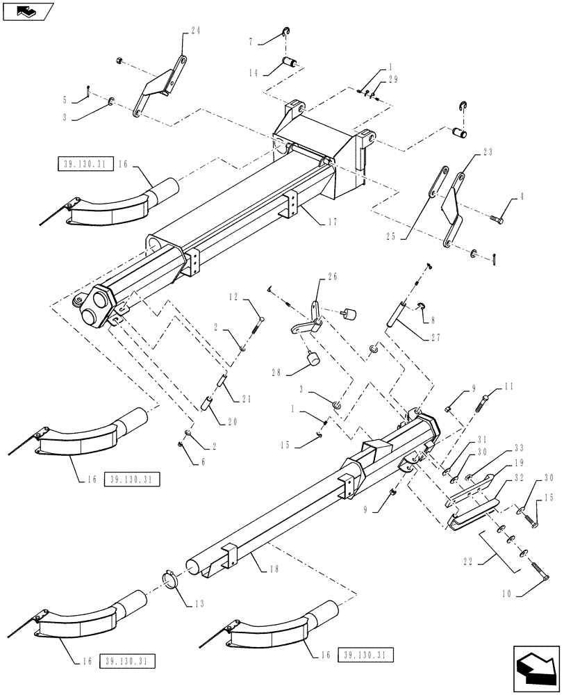 Схема запчастей Case IH 810 - (39.130.24) - 70 BOOM, RH, OUTER, 2-1/2" TUBES (39) - FRAMES AND BALLASTING