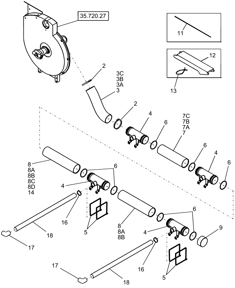 Схема запчастей Case IH 1220 - (39.110.04) - VACUUM AIR SYSTEM - RIGID MOUNTED AND RIGID TRAILING (39) - FRAMES AND BALLASTING
