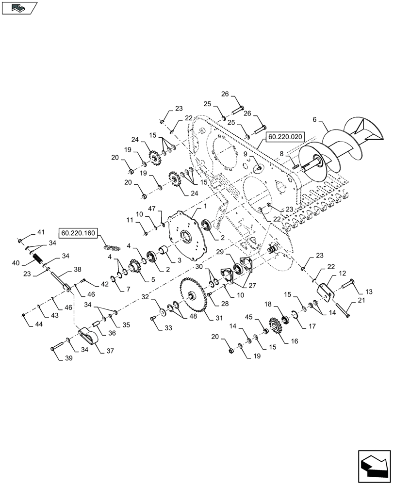 Схема запчастей Case IH LB324R - (60.220.040) - PICK-UP, AUGER TRANSMISSION, RH - C084 (60) - PRODUCT FEEDING