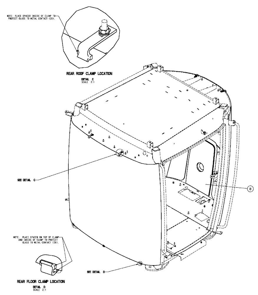 Схема запчастей Case IH SPX4410 - (02-008[04]) - GLASS MOUNTING GROUP Cab Exterior