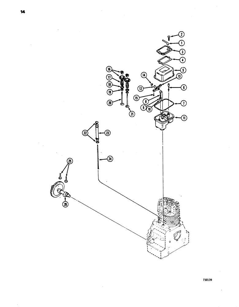 Схема запчастей Case IH 1816 - (14) - CAMSHAFT, ROCKER ARMS, VALVES AND PUSH RODS (10) - ENGINE