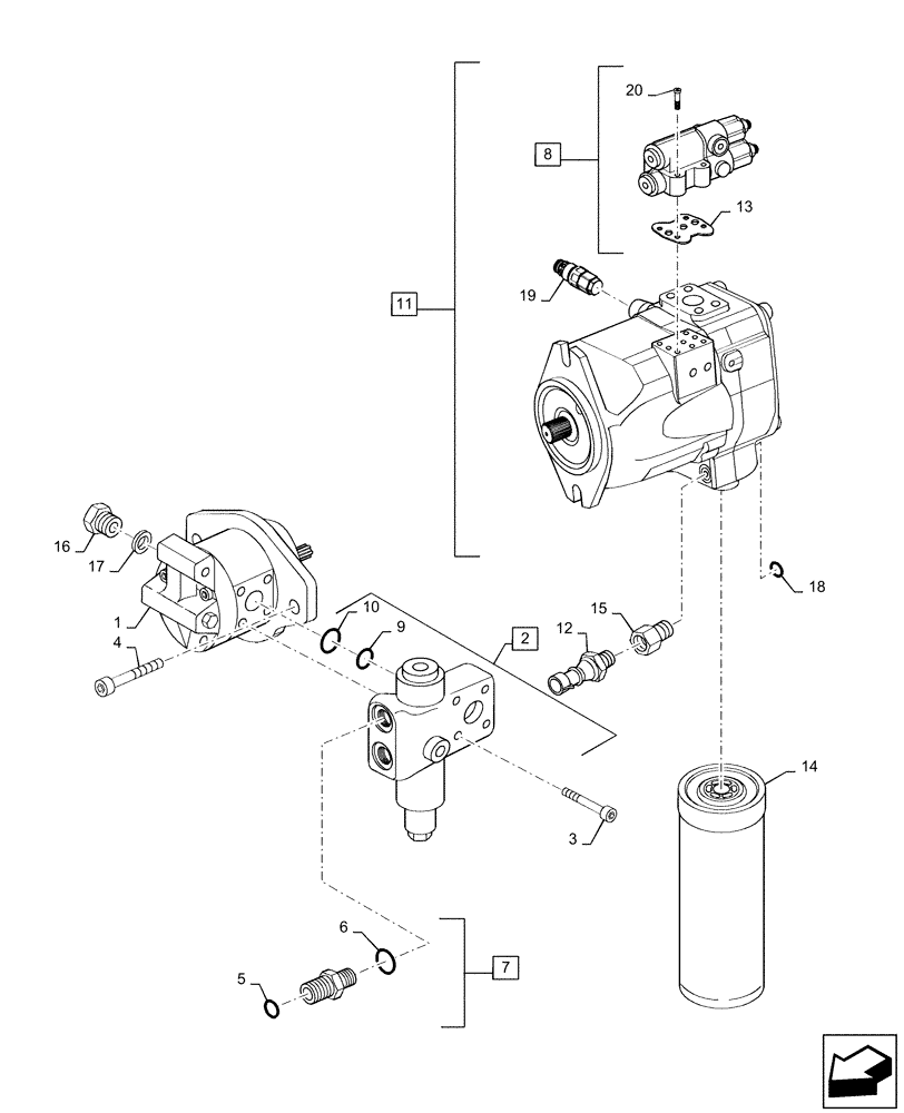 Схема запчастей Case IH MAGNUM 190 - (21.105.02[02]) - PUMPS FOR HYDRAULIC SYSTEM AND LIFT, PUMPS & FILTER, WITH POWERSHIFT TRANSMISSION (21) - TRANSMISSION