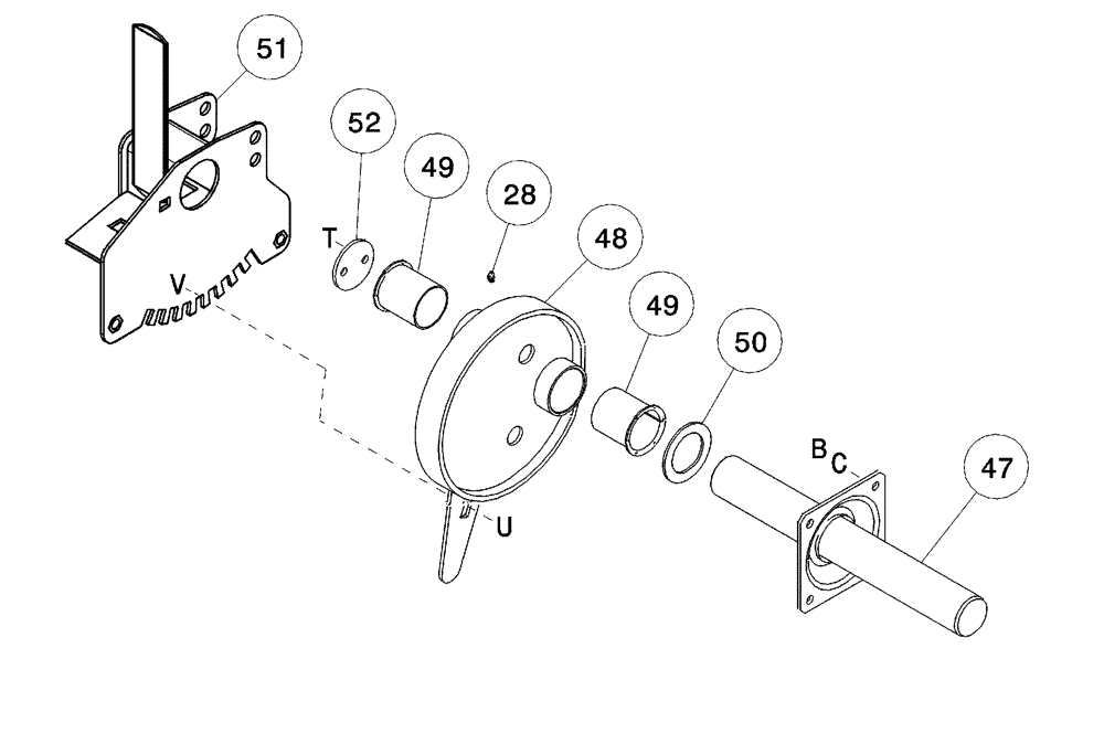 Схема запчастей Case IH 1052 - (09-24) - SPLIT REEL SPECIAL COMPONENTS, PICK-UP REEL, RIGHT HAND REEL SUPPORT, 30.0 AND 36.0 FOOT HEADER (09) - CHASSIS