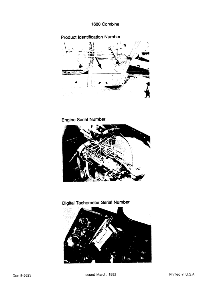 Схема запчастей Case IH 1680 - (1-002) - PRODUCT IDENTIFICATION NUMBER, ENGINE SERIAL NUMBER, DIGITAL TACHOMETER SERIAL NUMBER (00) - PICTORIAL INDEX