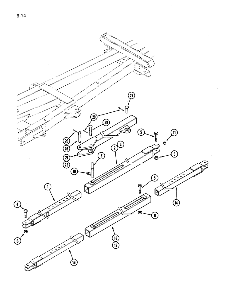 Схема запчастей Case IH 696 - (9-14) - FOLDING DISK GANG LINKAGE 38 FOOT 11 INCH, 42 FOOT 11 INCH, AND 45 FOOT 3 INCH (09) - CHASSIS/ATTACHMENTS