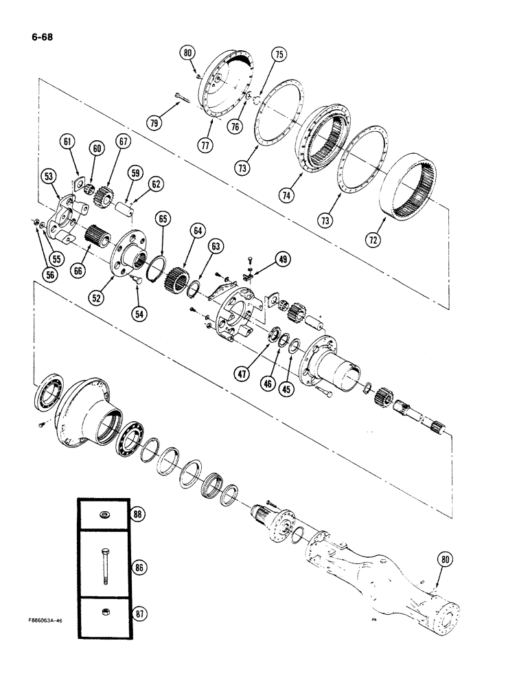 Схема запчастей Case IH 9270 - (6-68) - AXLE ASSEMBLY, HOUSING AND WHEEL END, K598.00/70 SERIES (CONTD) (06) - POWER TRAIN