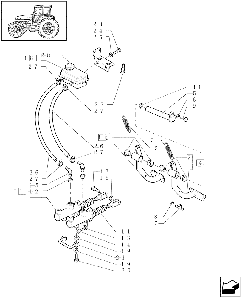 Схема запчастей Case IH JX1070U - (1.95.0) - BRAKES - PUMPS AND PEDALS (10) - OPERATORS PLATFORM/CAB