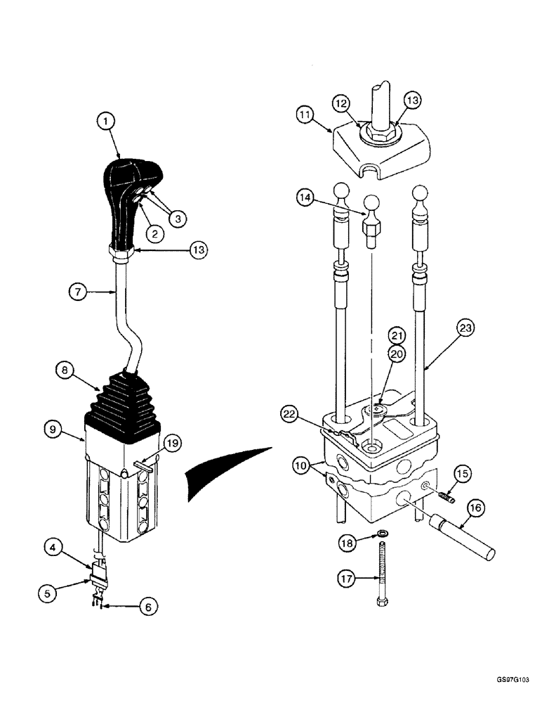Схема запчастей Case IH L650 - (8-34) - CONTROL ASSEMBLY - 3 FUNCTION (MX100 - MX135 SYNCHROMESH TRANS.) (08) - HYDRAULICS