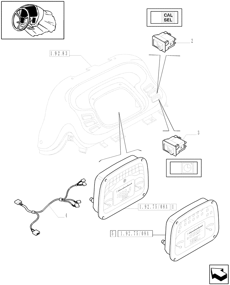 Схема запчастей Case IH JX1060C - (1.92.75/08) - (VAR.745) DIGITAL INSTRUMENT CLUSTER - ELECTRIC CONTROLS (10) - OPERATORS PLATFORM/CAB