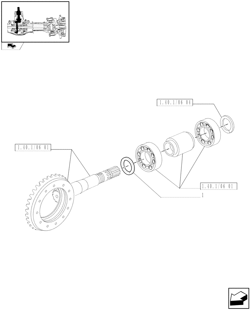 Схема запчастей Case IH FARMALL 80 - (1.40.1/06[03]) - 4WD FRONT AXLE - BEVEL GEAR/PINION SET - SHIMS (04) - FRONT AXLE & STEERING