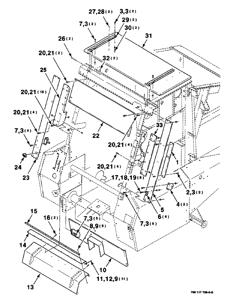 Схема запчастей Case IH 8460 - (7-12) - SHIELDS ASSEMBLY, UPPER CENTER (12) - MAIN FRAME