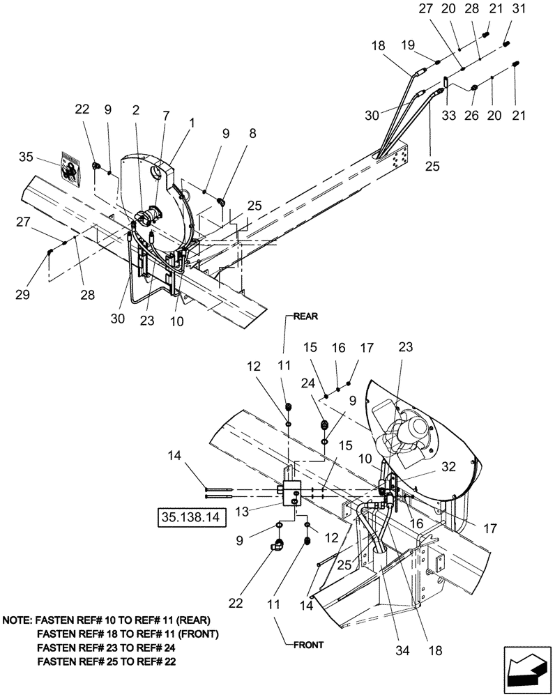 Схема запчастей Case IH 1220 - (35.138.02) - FAN MOTOR HYDRAULICS, RIGID TRAILING (MECH DRIVE) (35) - HYDRAULIC SYSTEMS