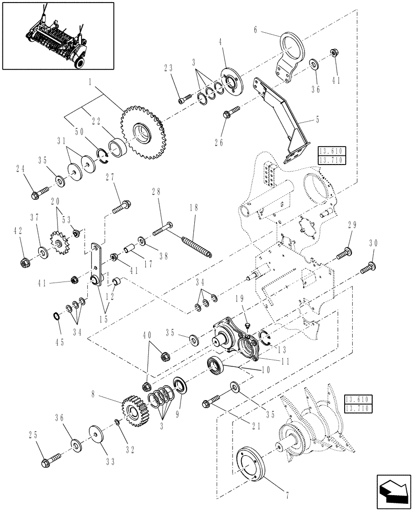 Схема запчастей Case IH RB464 - (13.465) - PICKUP, ROTOR DRIVE, RH (13) - FEEDER