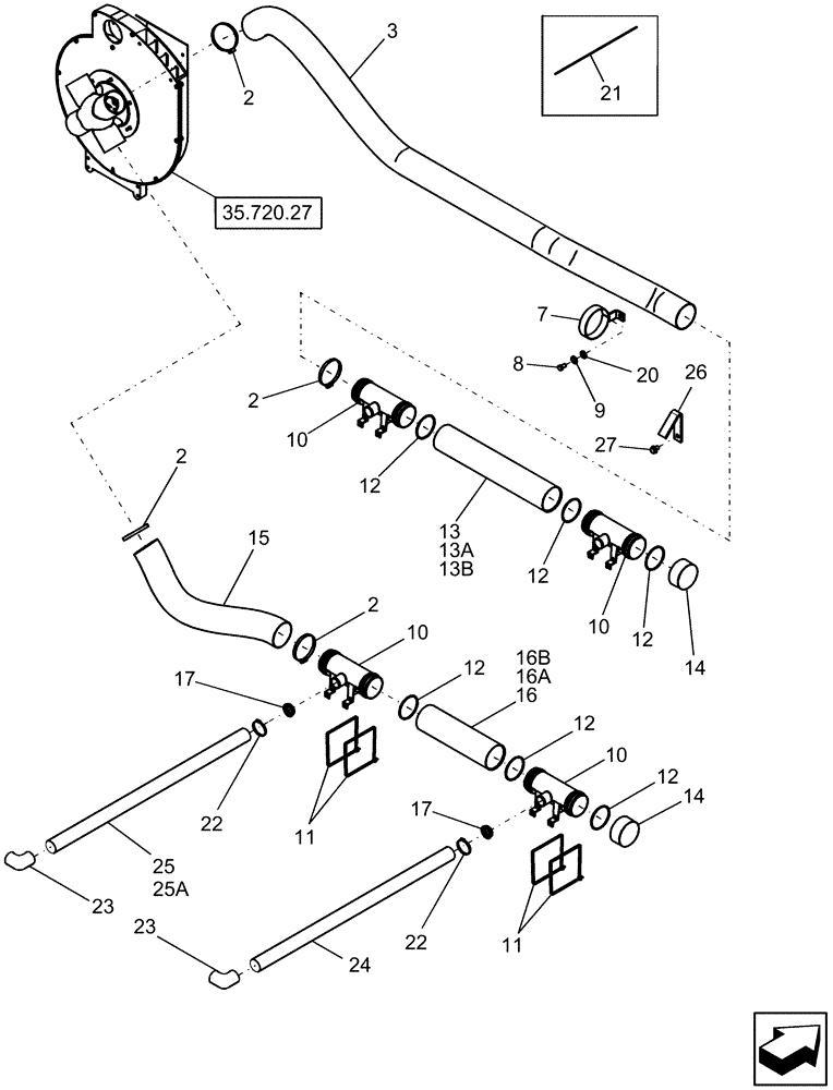 Схема запчастей Case IH 1220 - (39.110.06) - VACUUM AIR SYSTEM - 8 ROW WIDE MOUNTED STACKER (39) - FRAMES AND BALLASTING