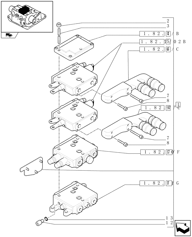Схема запчастей Case IH PUMA 140 - (1.82.7/02A) - 2 CONTROL VALVES CCLS (MDC) AND RELEVANT PARTS (VAR.331849) (07) - HYDRAULIC SYSTEM