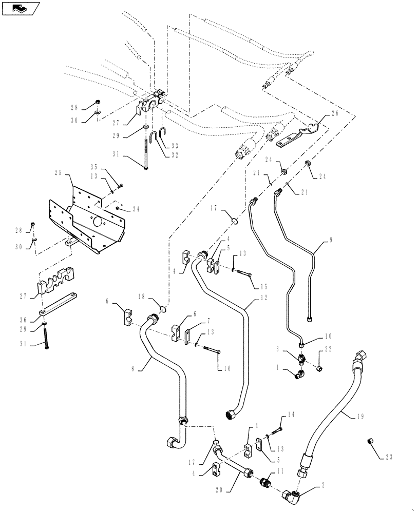 Схема запчастей Case IH STEIGER 400 - (35.220.01) - REMOTE HOSE LAYOUT - FRONT SECTION (35) - HYDRAULIC SYSTEMS