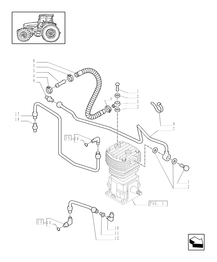 Схема запчастей Case IH MXU115 - (1.68.6/01[04]) - (VAR.178-385/1-385/2) TRAILER AIR BRAKE - PIPES AND COMPRESSOR - D5287 (05) - REAR AXLE