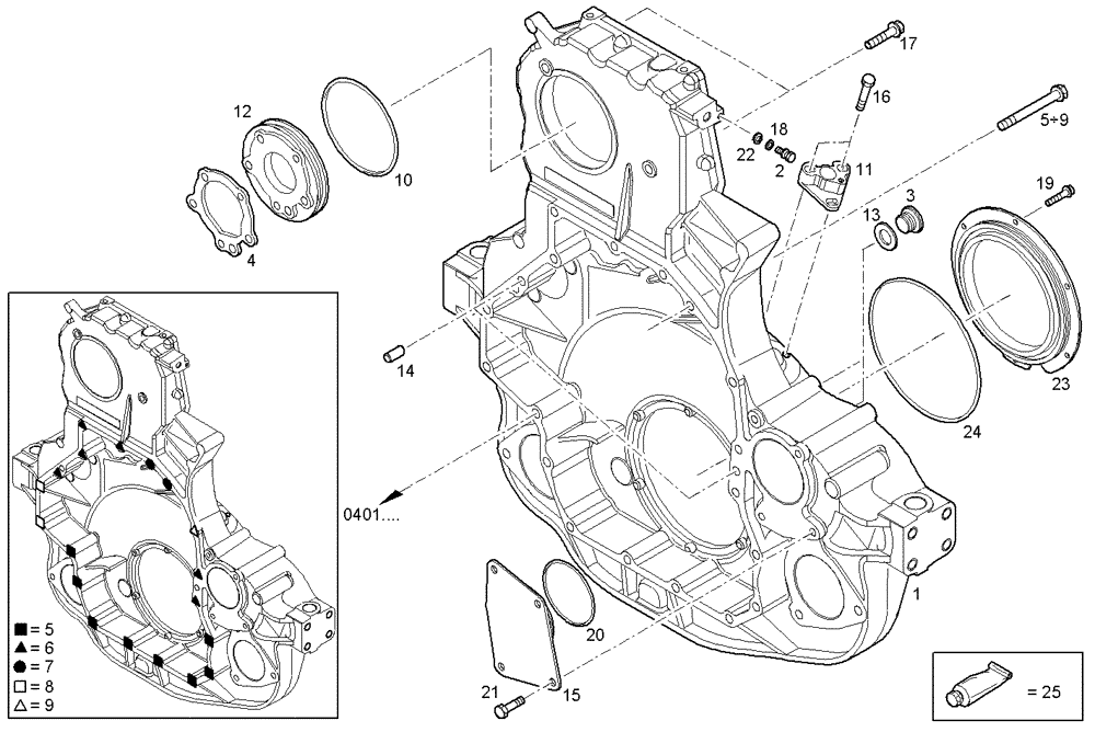 Схема запчастей Case IH F3BE0684G E901 - (0432.022) - REAR C.CASE COVER 