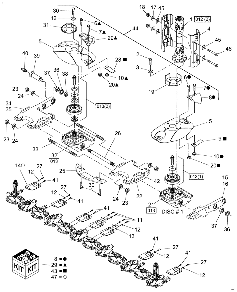 Схема запчастей Case IH RDX161 - (011[2]) - CUTTERBAR, 12 DISC, SHOCK HUBS, OPTION (58) - ATTACHMENTS/HEADERS
