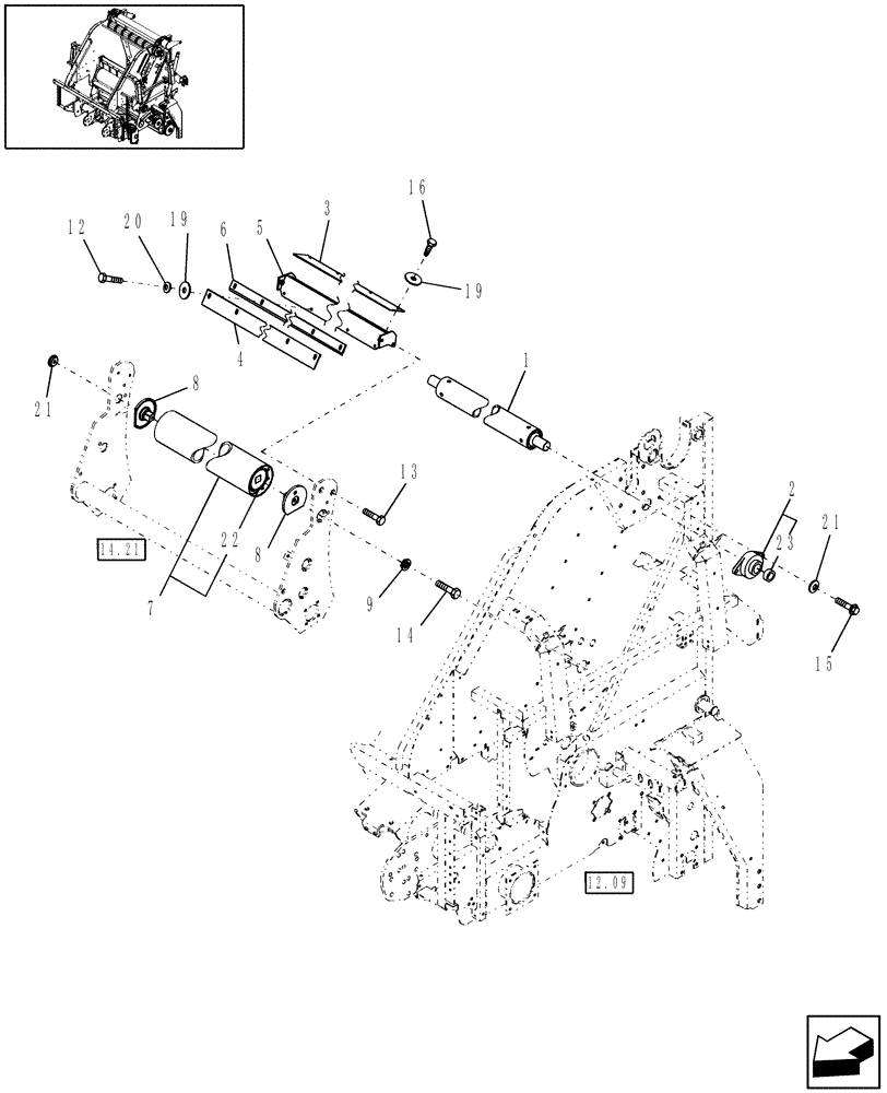 Схема запчастей Case IH RBX562 - (14.53) - FOLLOWER, BACKWRAP ROLLER, & SCRAPER (14) - BALE CHAMBER