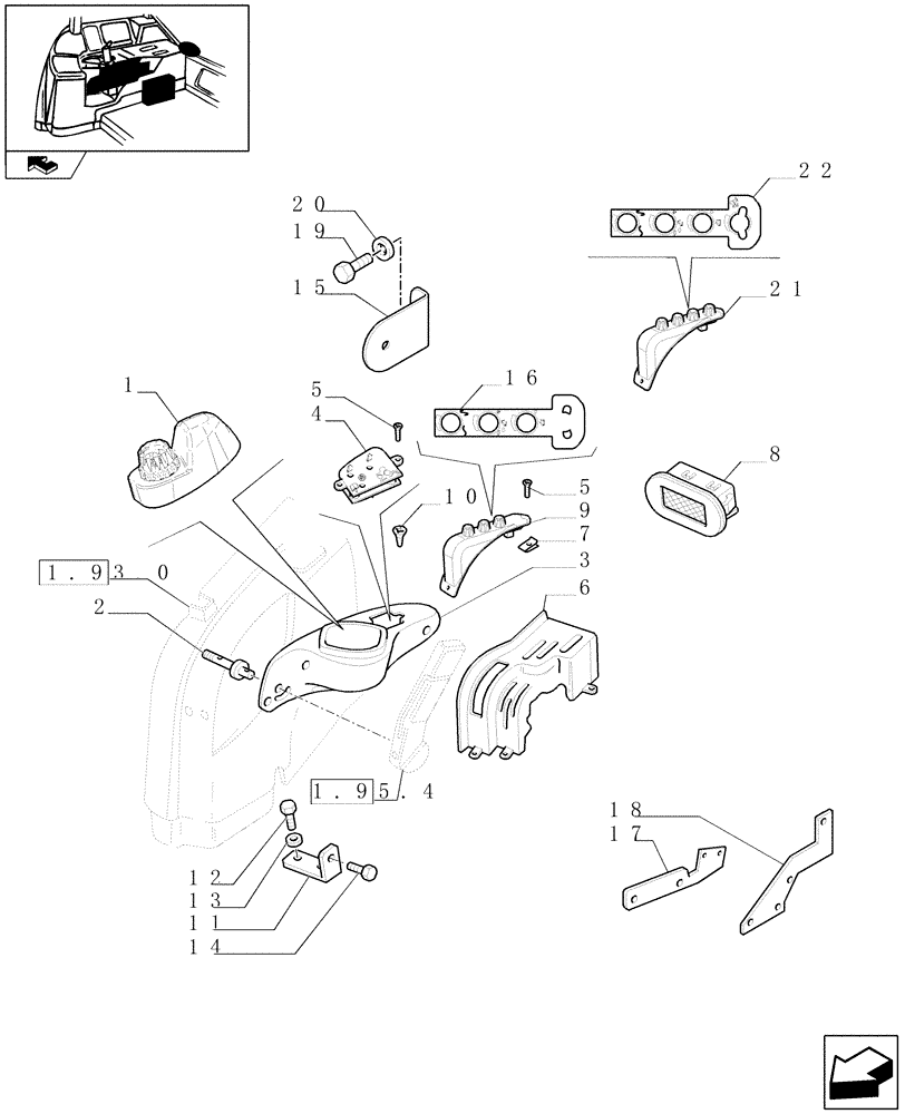Схема запчастей Case IH FARMALL 85U - (1.95.4/01) - HYDR. LIFT FOR POWER SHUTTLE WITH EDC - CONTROL PANEL - W/CAB (VAR.330753-331753-330832) (10) - OPERATORS PLATFORM/CAB