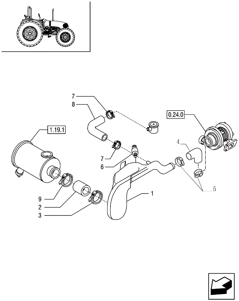 Схема запчастей Case IH JX95 - (1.19.7) - DRY AIR FILTER - SLEEVES AND COLLARS (02) - ENGINE EQUIPMENT