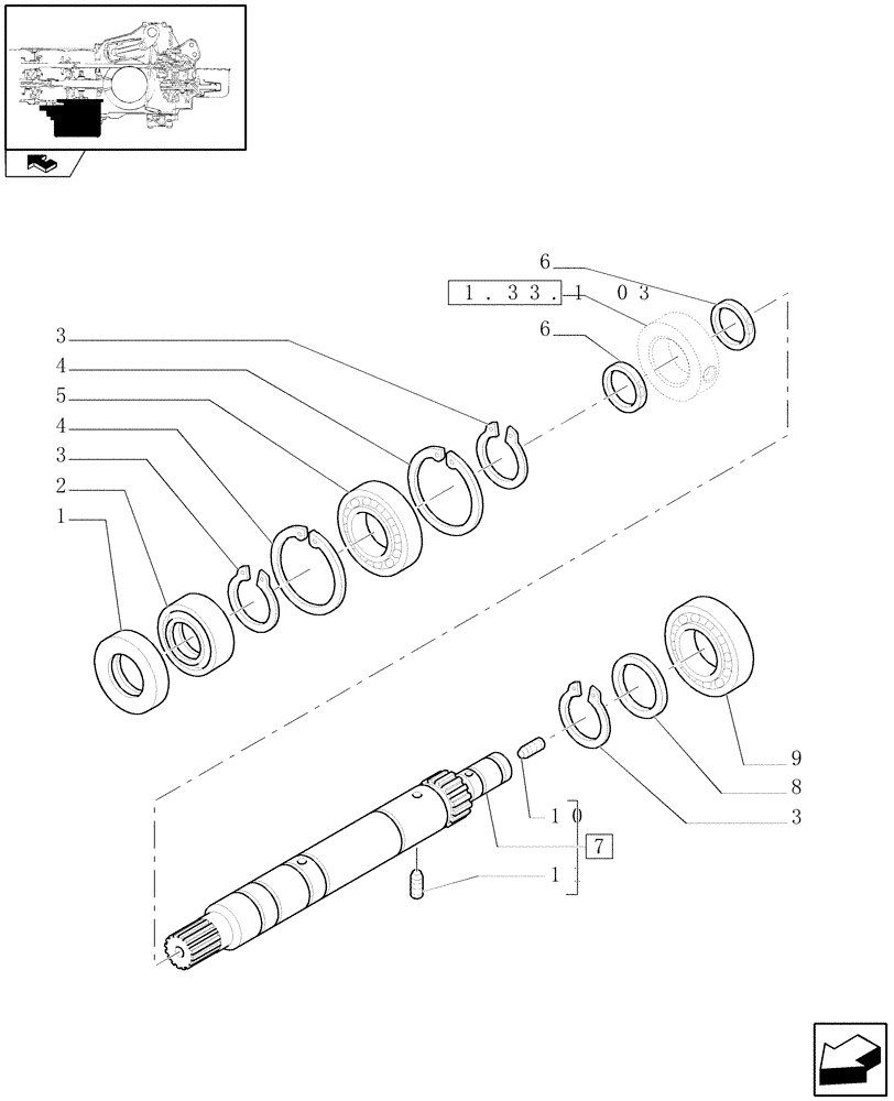 Схема запчастей Case IH FARMALL 75N - (1.33.1[01]) - TRANSMISSION GEARS - 4WD, DRIVE SHAFT (04) - FRONT AXLE & STEERING