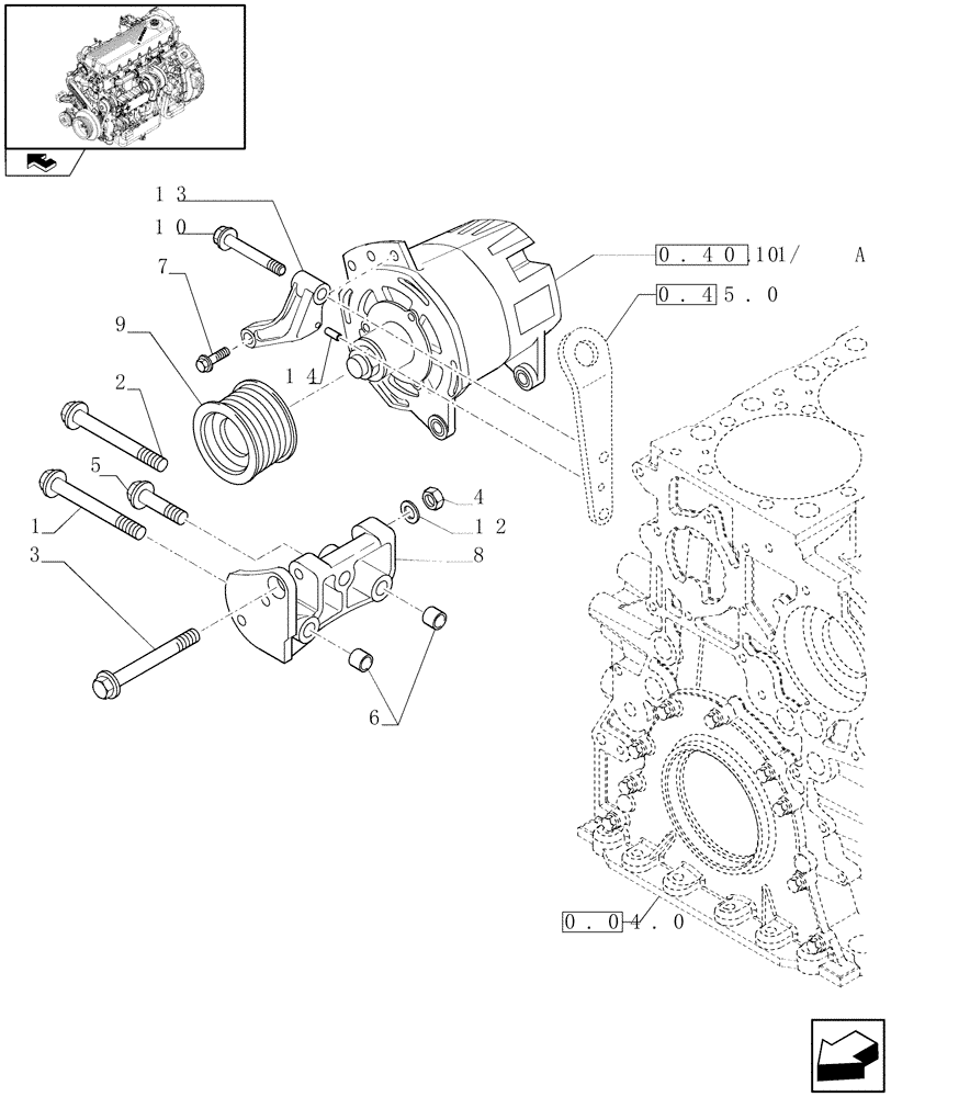 Схема запчастей Case IH A8000 - (0.40.0) - ALTERNATOR (504135726) (55) - ELECTRICAL SYSTEMS