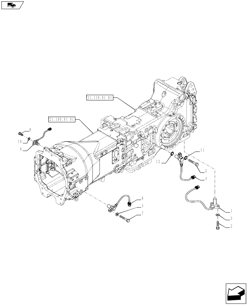 Схема запчастей Case IH PUMA 200 - (55.418.12) - GEARBOX HOUSING SENSORS (55) - ELECTRICAL SYSTEMS