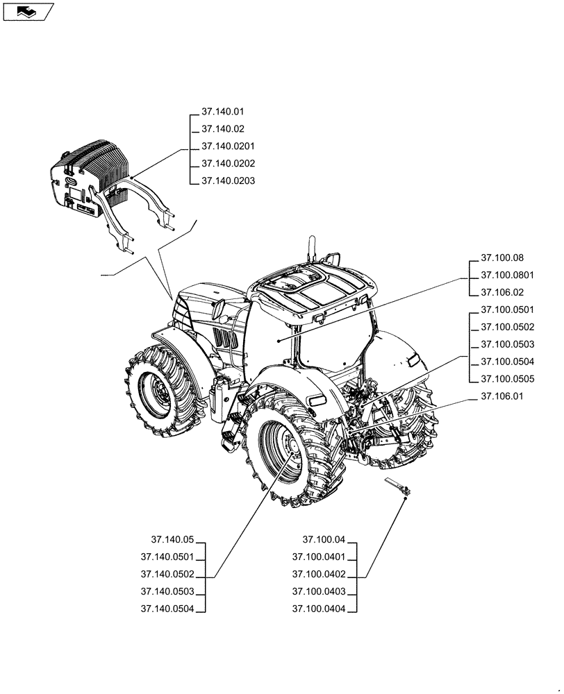 Схема запчастей Case IH PUMA 215 - (37.000.00) - PICTORIAL INDEX - TOWING HOOK AND BALLASTING (37) - HITCHES, DRAWBARS & IMPLEMENT COUPLINGS